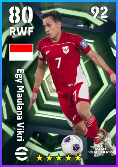 Egy Maulana Vikri eFootball 2026 player card — 80 OVR RWF
