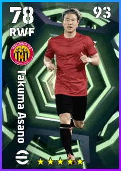 Takuma Asano eFootball 2026 player card — 78 OVR RWF