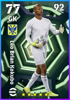 Leo Brian Kokubo eFootball 2026 player card — 77 OVR GK