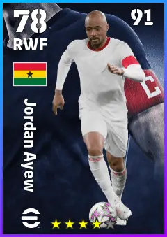 Jordan Ayew eFootball 2026 player card — 78 OVR RWF