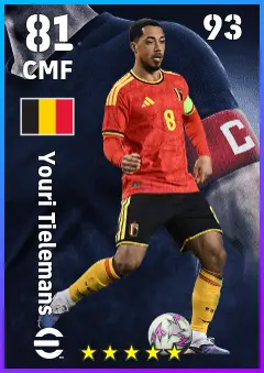 Youri Tielemans eFootball 2026 player card — 81 OVR CMF
