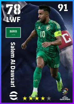 Salem Al Dawsari eFootball 2026 player card — 78 OVR LWF