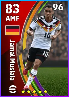 Jamal Musiala eFootball 2026 player card — 83 OVR AMF