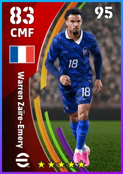 Warren Zaire-Emery eFootball 2026 player card — 83 OVR CMF