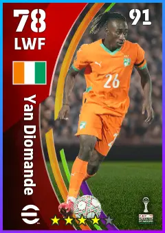 Yan Diomande eFootball 2026 player card — 78 OVR LWF