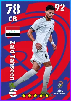 Zaid Tahseen eFootball 2026 player card — 78 OVR CB