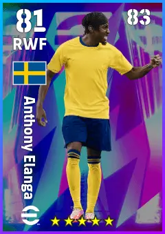 Anthony Elanga eFootball 2026 player card, 81 OVR RWF