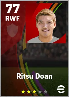 Ritsu Doan eFootball 2026 player card — 77 OVR RWF