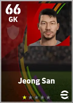 Jeong San eFootball 2026 player card — 66 OVR GK