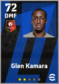 Glen Kamara eFootball 2026 player card — 72 OVR DMF