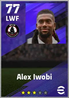 Alex Iwobi eFootball 2026 player card — 77 OVR LWF