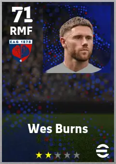 Wes Burns eFootball 2026 player card — 71 OVR RMF