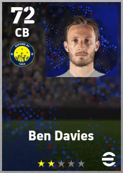 Ben Davies eFootball 2026 player card — 72 OVR CB