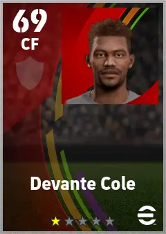 Devante Cole eFootball 2026 player card — 69 OVR CF