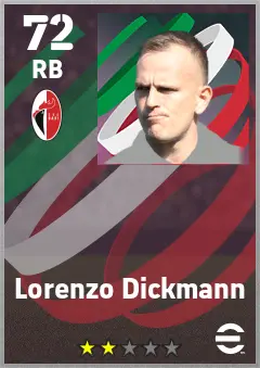 Lorenzo Dickmann eFootball 2026 player card — 72 OVR RB