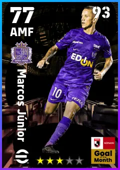 Marcos Junior eFootball 2026 player card — 77 OVR AMF
