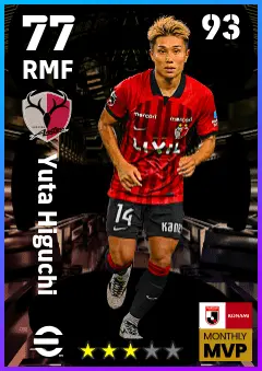 Yuta Higuchi eFootball 2026 player card — 77 OVR RMF