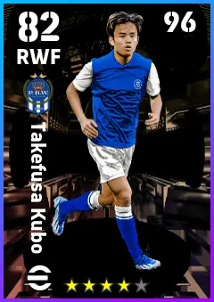 Takefusa Kubo eFootball 2026 player card — 82 OVR RWF
