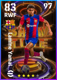 Lamine Yamal eFootball 2026 player card — 83 OVR RWF