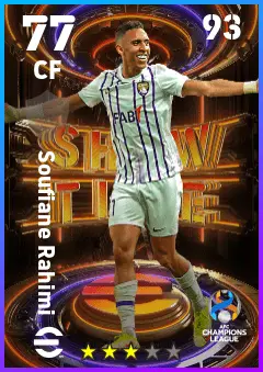 Soufiane Rahimi eFootball 2026 player card — 77 OVR CF