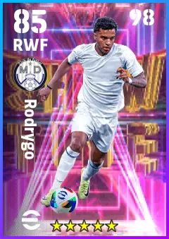 Rodrygo eFootball 2026 player card — 85 OVR RWF