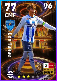 Leo Takae eFootball 2026 player card — 77 OVR CMF