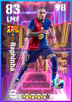 Raphinha eFootball 2026 player card — 83 OVR LMF