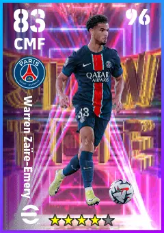 Warren Zaire-Emery eFootball 2026 player card — 83 OVR CMF