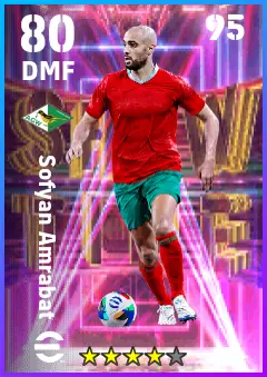 Sofyan Amrabat eFootball 2026 player card — 80 OVR DMF