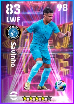Savinho eFootball 2026 player card — 83 OVR LWF