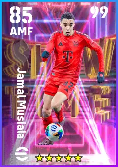 Jamal Musiala eFootball 2026 player card — 85 OVR AMF