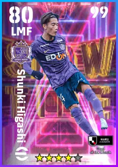 Shunki Higashi eFootball 2026 player card — 80 OVR LMF