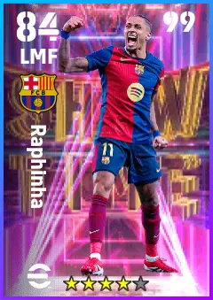 Raphinha eFootball 2026 player card — 84 OVR LMF