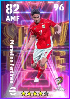 Marselino Ferdinan eFootball 2026 player card — 82 OVR AMF