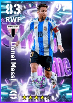 Lionel Messi eFootball 2026 player card — 83 OVR RWF