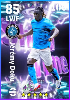 Jeremy Doku eFootball 2026 player card — 85 OVR LWF