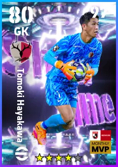 Tomoki Hayakawa eFootball 2026 player card — 80 OVR GK