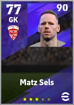 Matz Sels eFootball 2026 player card — 77 OVR GK