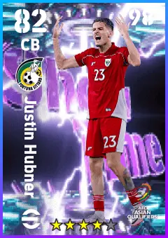 Justin Hubner eFootball 2026 player card — 82 OVR CB