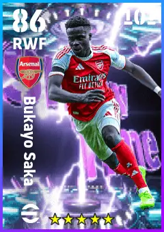 Bukayo Saka eFootball 2026 player card — 86 OVR RWF