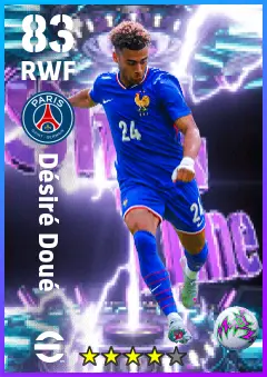 Desire Doue eFootball 2026 player card — 83 OVR RWF