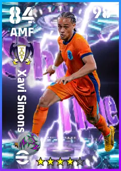 Xavi Simons eFootball 2026 player card — 84 OVR AMF