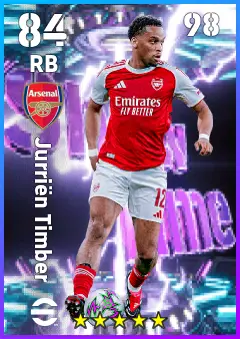 Jurrien Timber eFootball 2026 player card — 84 OVR RB