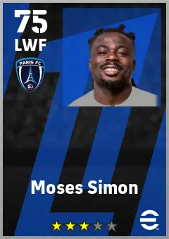 Moses Simon eFootball 2026 player card — 75 OVR LWF