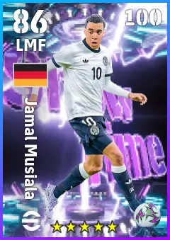 Jamal Musiala eFootball 2026 player card — 86 OVR LMF