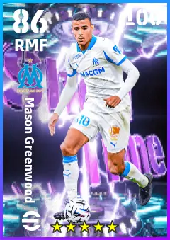 Mason Greenwood eFootball 2026 player card — 86 OVR RMF