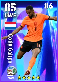 Cody Gakpo eFootball 2026 player card — 85 OVR LWF