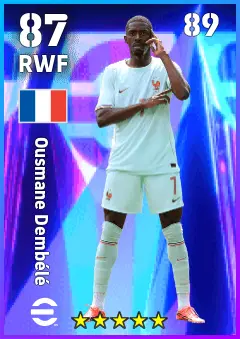 Ousmane Dembele eFootball 2026 player card — 87 OVR RWF