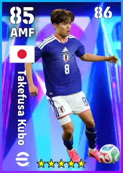 Takefusa Kubo eFootball 2026 player card — 85 OVR AMF