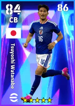 Tsuyoshi Watanabe eFootball 2026 player card — 84 OVR CB
